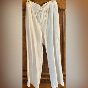 XL Classic White Linen Pants with Tie Front